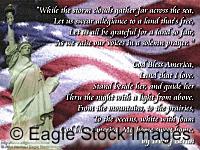 God Bless America Song Lyrics - Eagle Stock Images Screen Saver.  Statue of Liberty and American Flag picture.