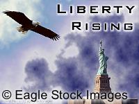 Liberty Rising - Picture of american bald eagle and New York Statue of Liberty.  Smoke in the background of new york world trade center